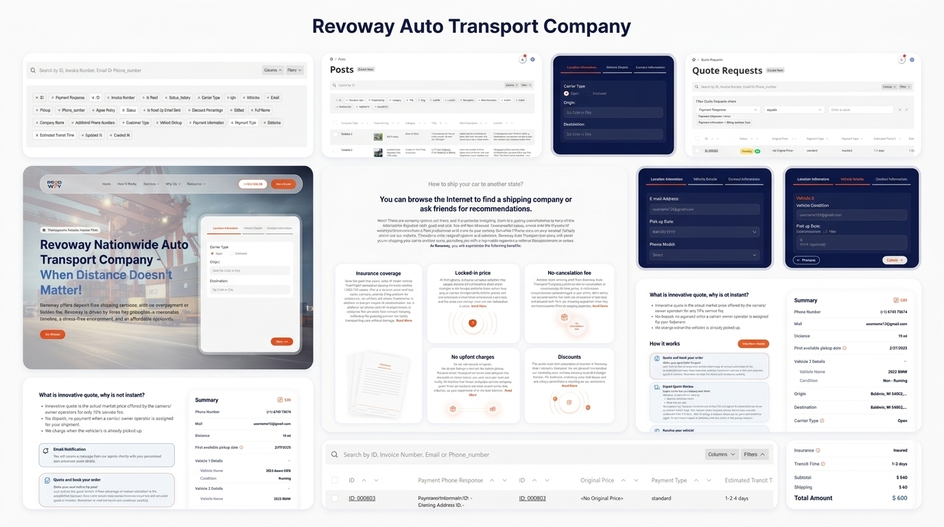 Revoway — Auto Transport Logistics Platform (Website + Quote Engine + Admin Panel)
