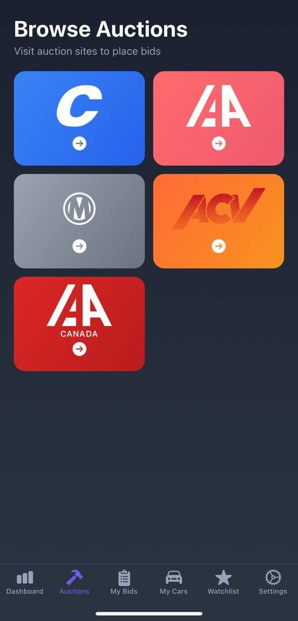 Browse Auctions — Copart, IAAI, Manheim, ACV