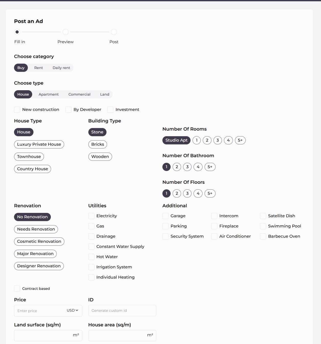 Listing page screen
