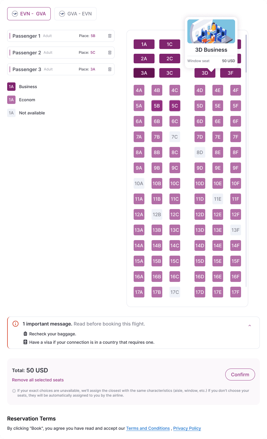 Seat selection
