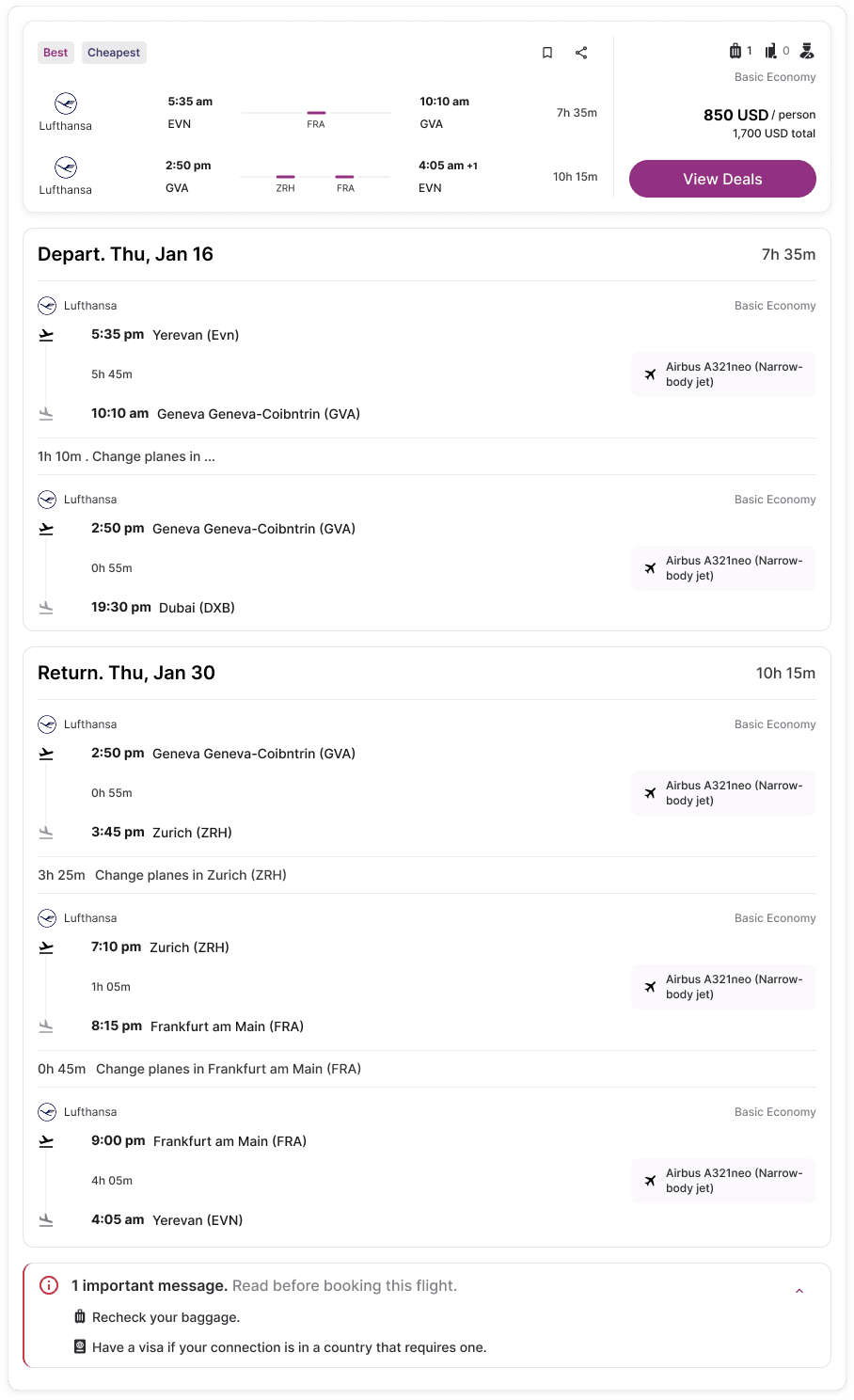 Flight result card